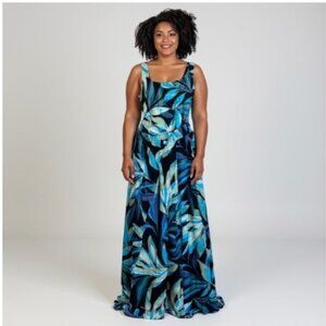 Mynah - Blue Leaf Print One-Piece Swimsuit & Pant Combo - M